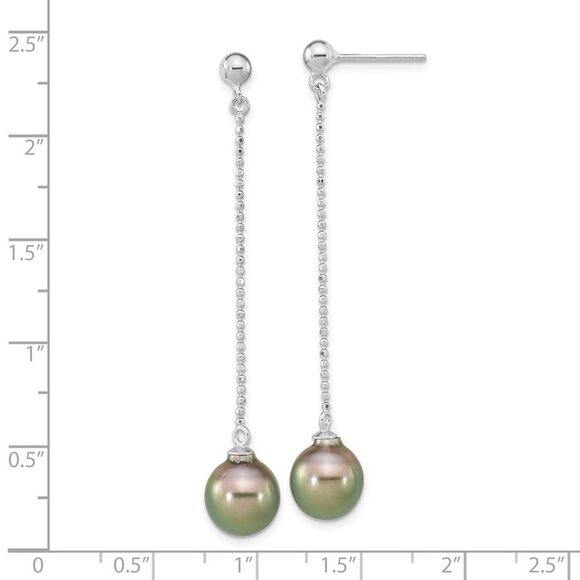 Silver Rhodium-PLT & Beaded 9-10mm Tahitian Saltwater Pearl Post Dangle Earrings